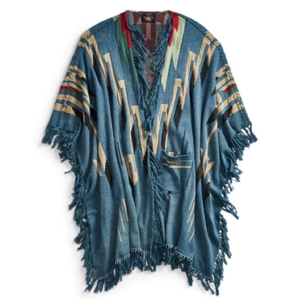 RRL rare blue Aztec fringe poncho XS S